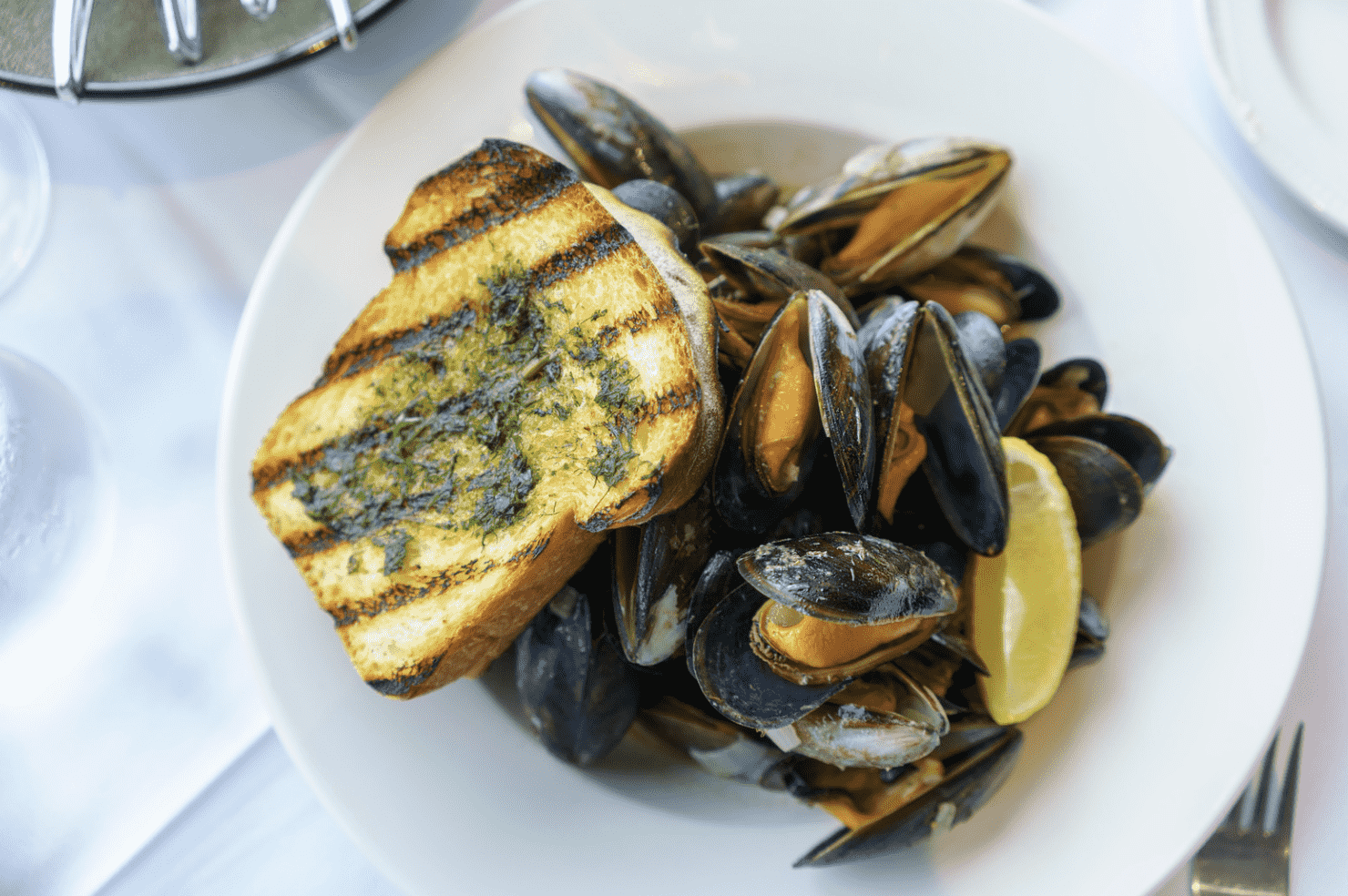 Sauvignon Blanc-Steamed Mussels with Garlic Toast